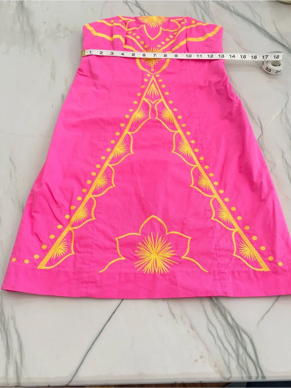 Lilly Pulitzer Hot Pink Strapless Sheath Dress with Yellow Embroidery - Picture 4 of 7